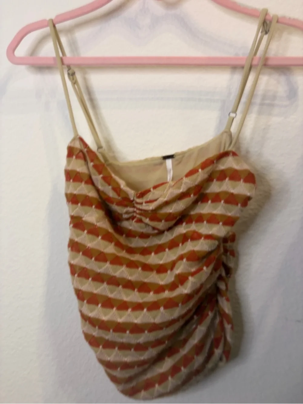 Free People Beige and Rust Patterned Cowl Neck Tank